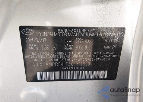 2019 Hyundai Elantra Sel from USA, damaged, VIN 5NPD84LF3KH418950
